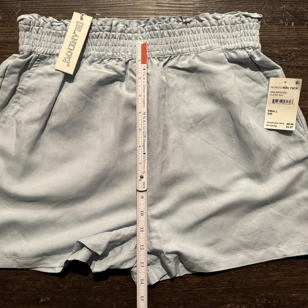 Blank NYC Linen Blend Drawstring Pull‎ On Shorts Pockets  Small Clear Sky Blue - Picture 6 of 8